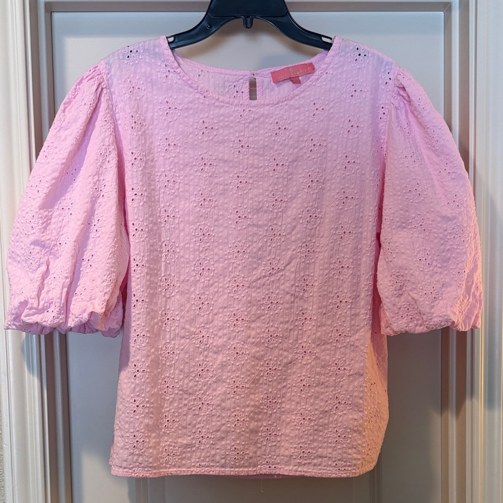 Simply Southern Pink Eyelet Puff Sleeve Blouse